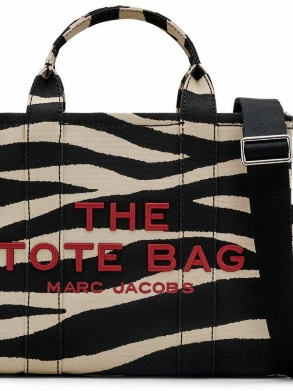 Marc Jacobs Zebra-Print Tote Bag in Black and Cream with Red Logo